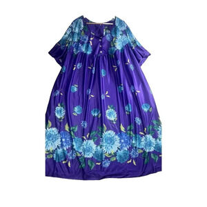 Vintage 90s Top Stitch Kaftan Womens 3X Purple Floral House Dress MuuMuu